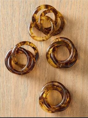 WEST ELM Tortoiseshell Resin Napkin Rings Set of 4 Marbled Table Decor
